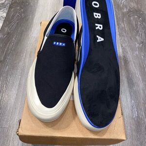 OBRA CANVAS SLIP ON SNEAKERS NWB BLACK OFF WHITE SIZE MEN US 8 EUR 41 WOMANS 10